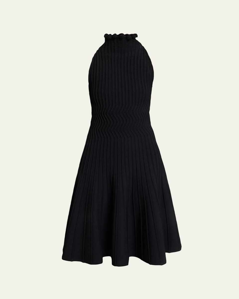 Turtleneck Sleeveless Rib Fit-&-Flare Dress